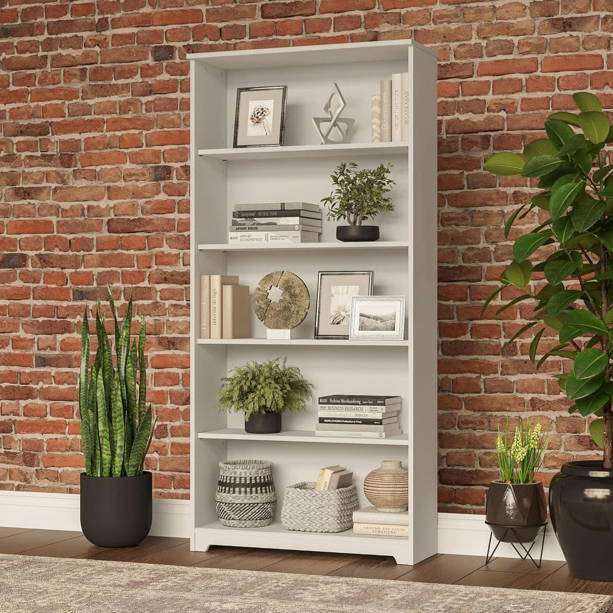 Bush Cabot White Tall Five Shelf Bookcase Unit With Adjustable Shelves