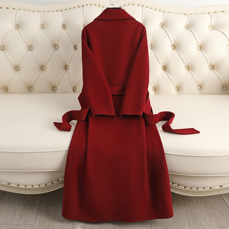 Korean wool coat for women by Carmine Juneberry, stylish autumn and winter jacket with elegant design and warm fabric.