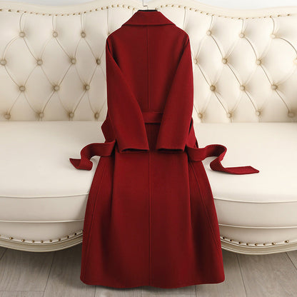 Korean wool coat for women by Carmine Juneberry, stylish autumn and winter jacket with elegant design and warm fabric.