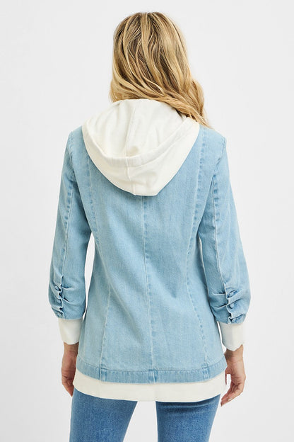 Start2Finish RISEN one-button blazer with hoodie, stylish jacket featuring a sleek design and modern fit, front view.