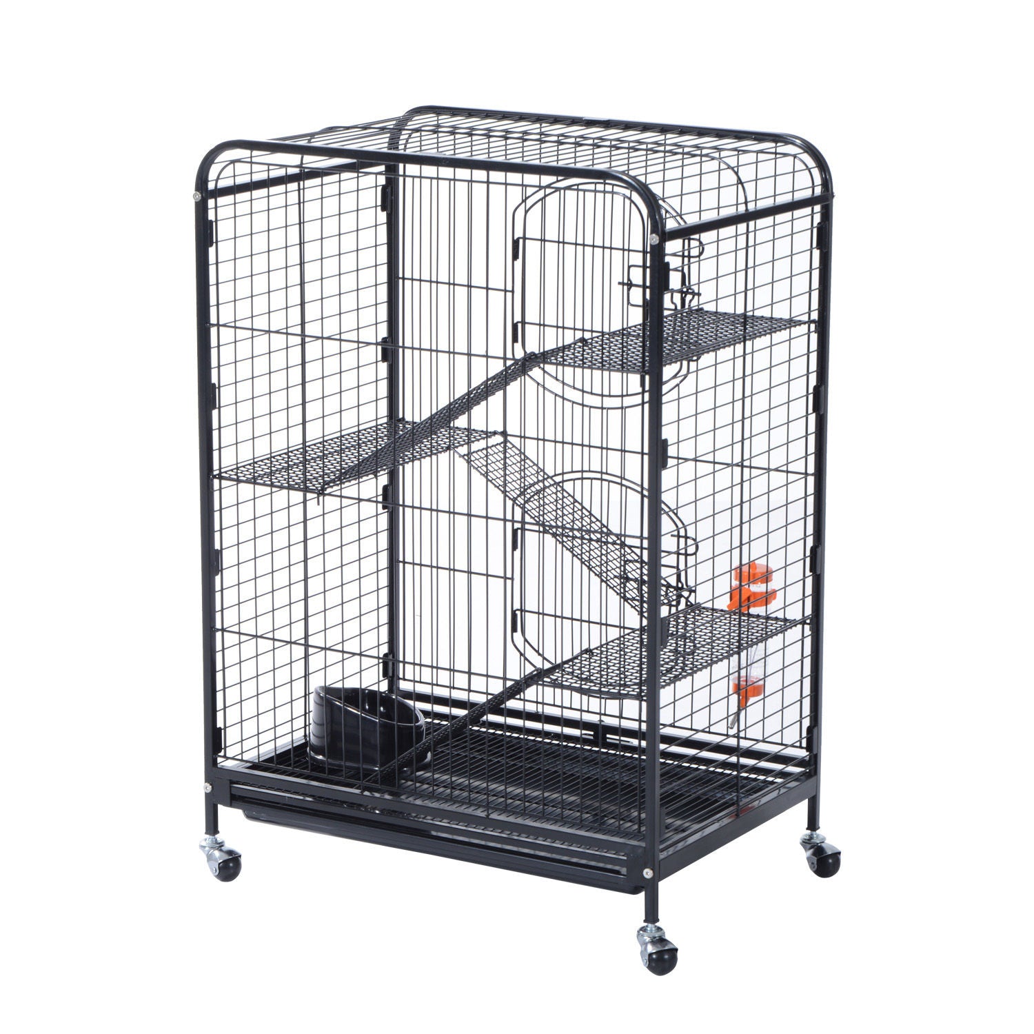 Taupe Shadow PawHut 37-inch pet cage with two doors and tray, suitable for hamsters and rats, designed for home and garden use.
