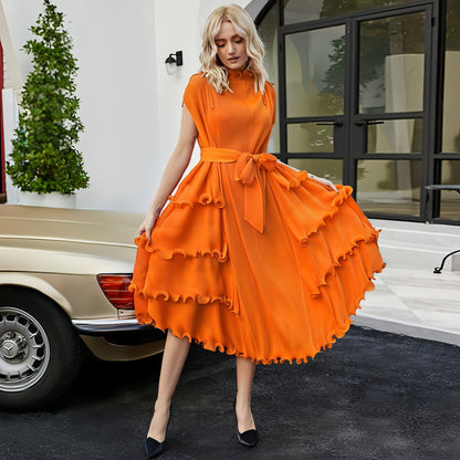Carmine Juneberry autumn short sleeve pleated dress with a stylish and affordable luxury design, perfect for fall fashion.
