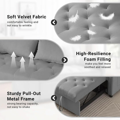 Grey Adjustable Backrest Convertible Sleeper Sofa Bed