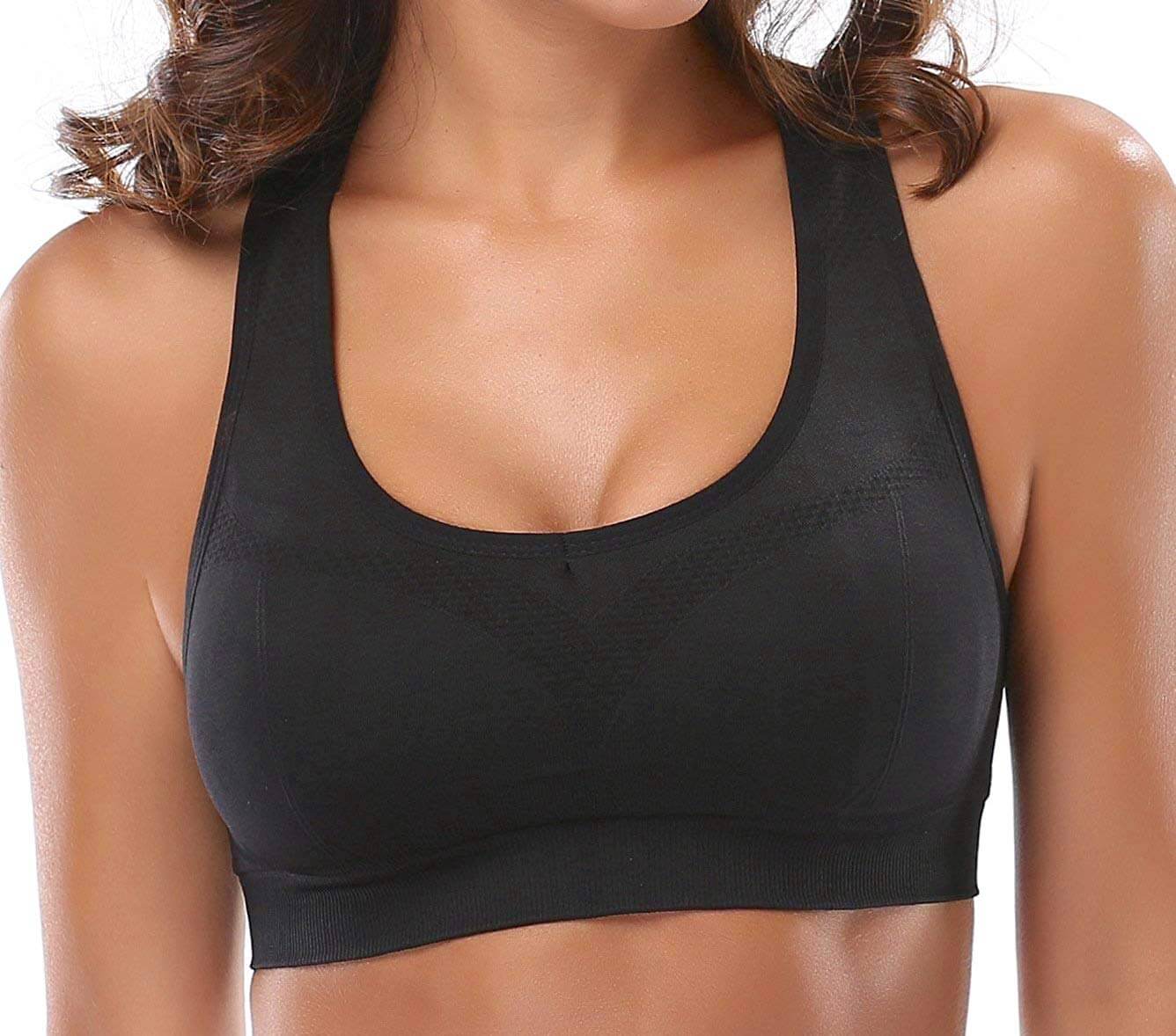 Black Lavender La Vittoria Racerback Athletic Sports Bra showing a supportive black activewear sports bra with racerback design.