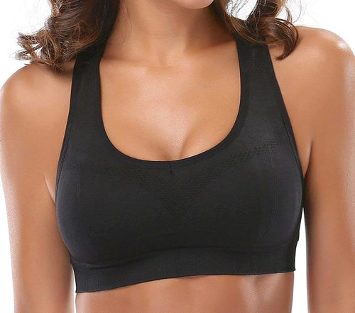Black Lavender La Vittoria Racerback Athletic Sports Bra in black with supportive design, ideal for activewear and workouts.