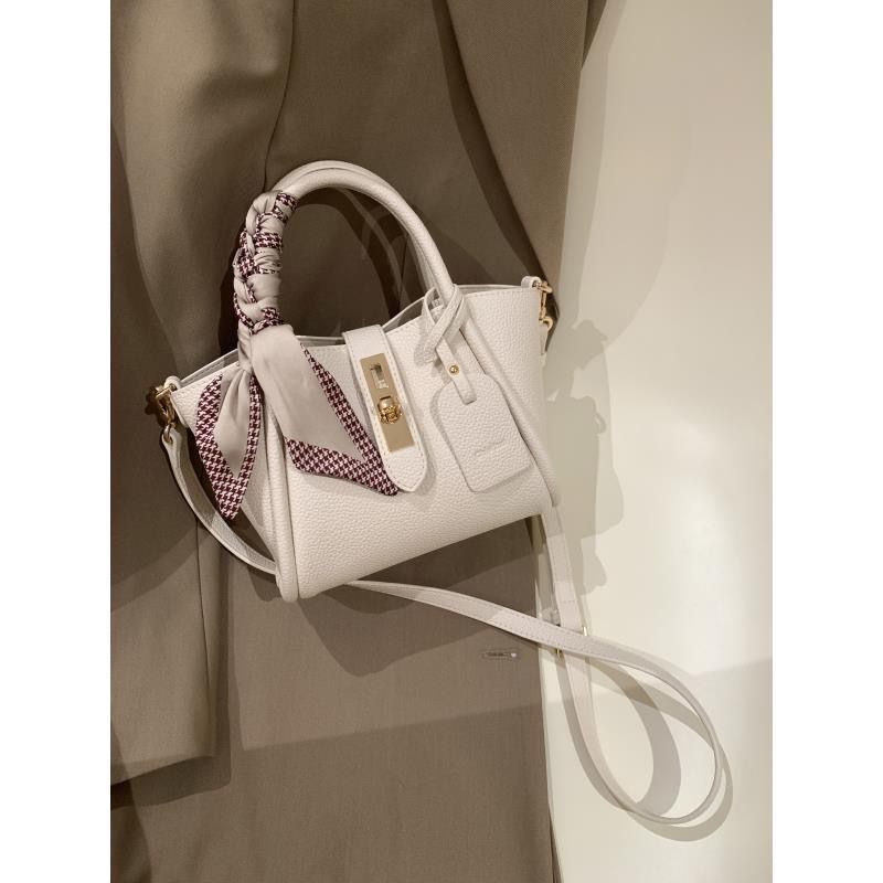 Carmine Juneberry CityEdit™ Litchi Luxe Tote with scarf handle, stylish tote bag with textured litchi pattern and elegant scarf detail.