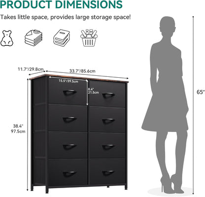 Black Peach Maple dresser with 8 drawers, tall bedroom storage chest featuring sleek modern design and sturdy construction.