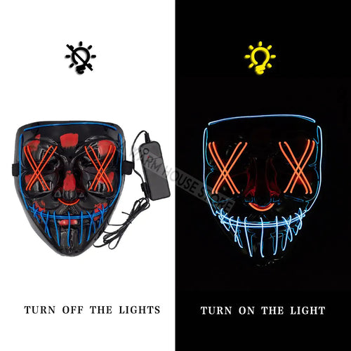 White Eucalyptus Halloween LED pet mask with spooky design, illuminated for festive pet costume accessory.