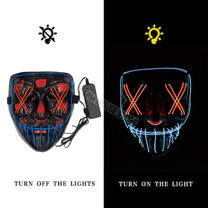 White Eucalyptus Halloween LED pet mask with spooky design, illuminated for festive pet costume accessory.