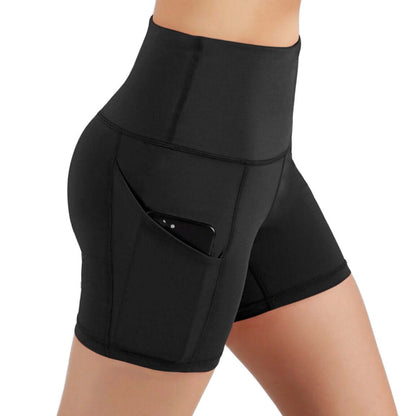Black Lavender Jolie high-waisted athletic shorts with hip pockets, made for activewear with a comfortable fit and stylish design.
