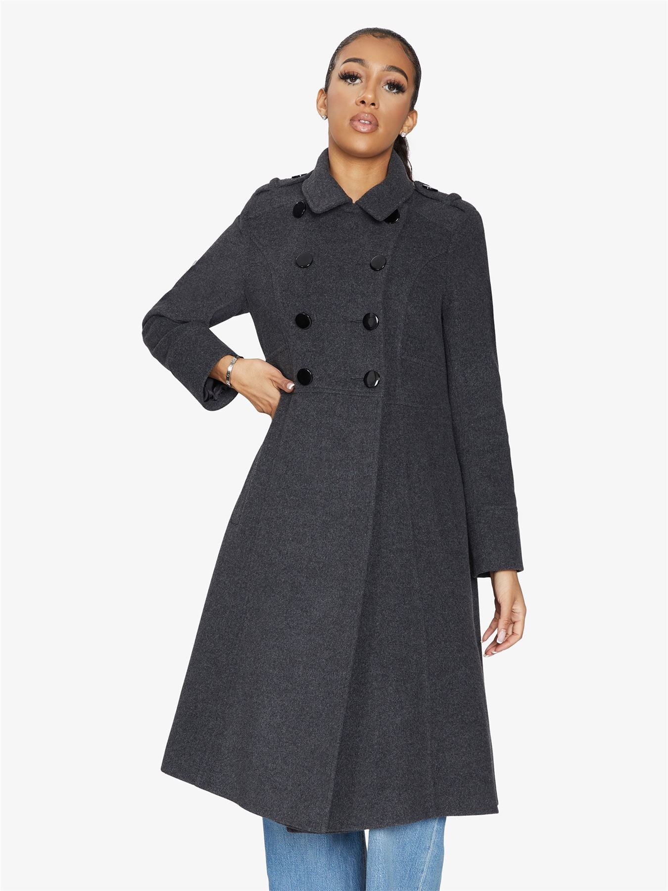 Rose Eleusis A-Line double-breasted coat, stylish jacket with lapels and buttons, in a flattering A-line silhouette.