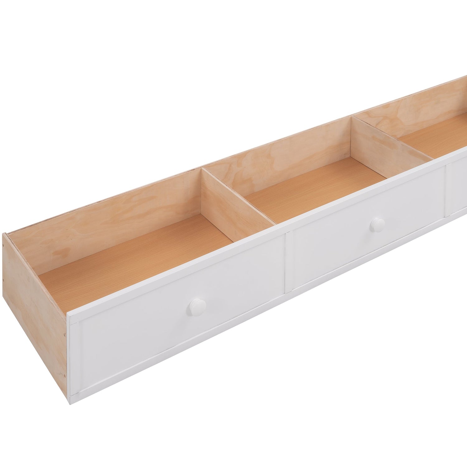 Sangria Beech twin-over-twin bunk bed with three storage drawers, ideal for bedroom or dorm, made of sturdy wood.
