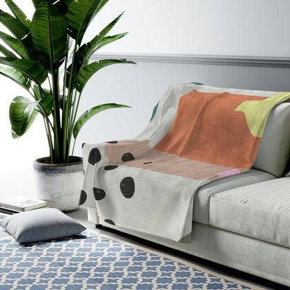 Yellow Pandora abstract vase plush throw blanket featuring a colorful, artistic design for cozy home decor.