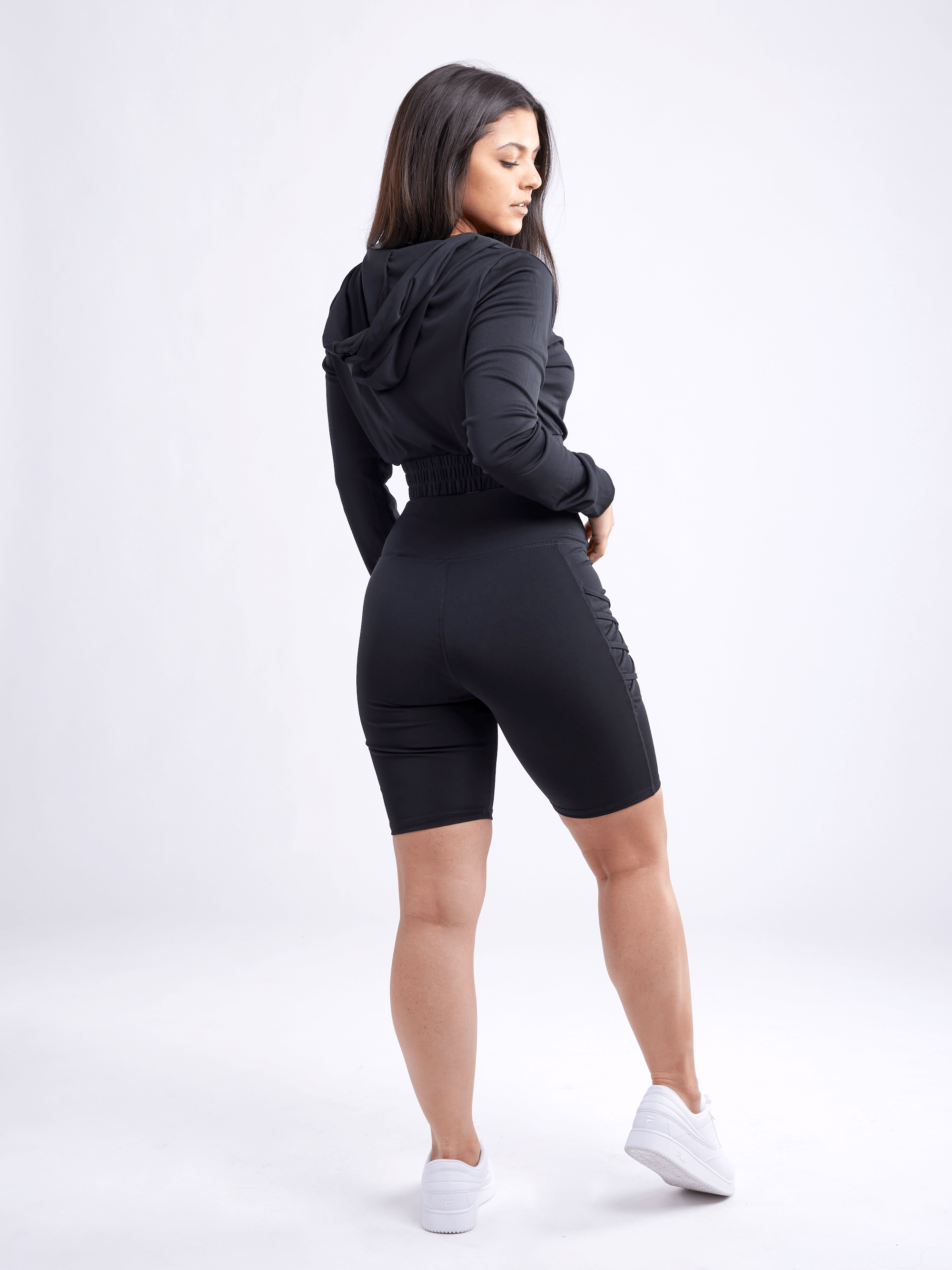 Black Lavender JupiterGear athletic zip-up crop hoodie jacket for activewear, shown with a fitted design and front zipper.