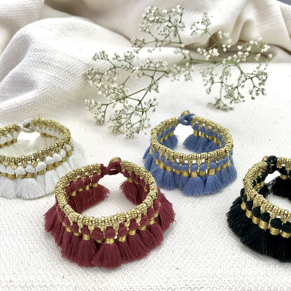 Ariel Kyra Tassel Bracelet featuring colorful tassels and beads, handmade fair-trade jewelry for stylish wrist accessories.