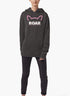 Gray hoodie for women by Scorpius featuring pink Pussy ROAR design, casual sweater with a comfortable fit and bold graphic print.