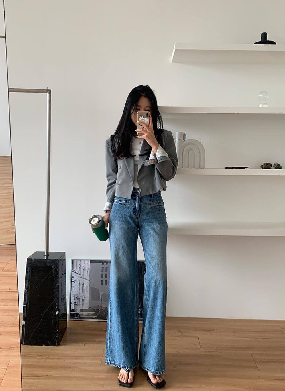 Retro high waist slimming jeans for women by Carmine Juneberry, featuring a fitted style and classic denim look.