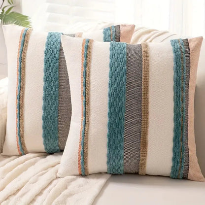 Boho striped chenille throw pillowcases by Copper Pallas featuring colorful, textured textile design for cozy home decor.