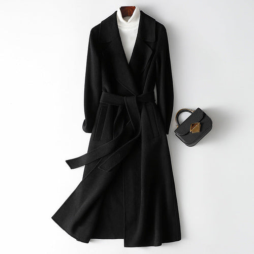 Korean wool coat for women by Carmine Juneberry, elegant autumn and winter jacket with a warm, stylish design.