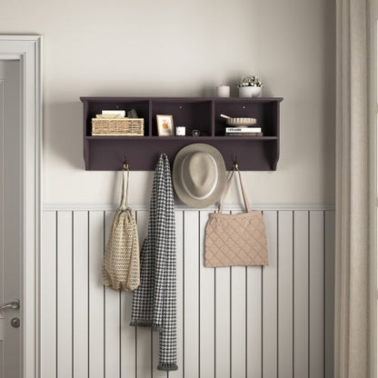 Pear Daisy Espresso wall-mounted coat rack with 4 dual hooks, ideal for entryway or living room organization.
