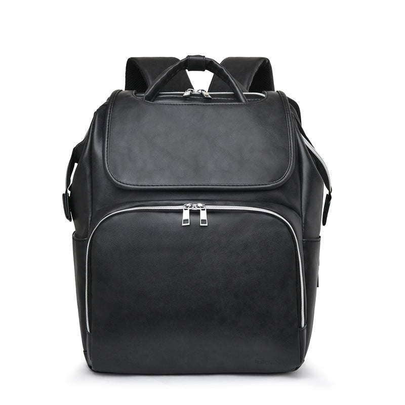 Maroon Asteria PU leather diaper bag with multiple compartments, designed for maternity and parenthood accessories.