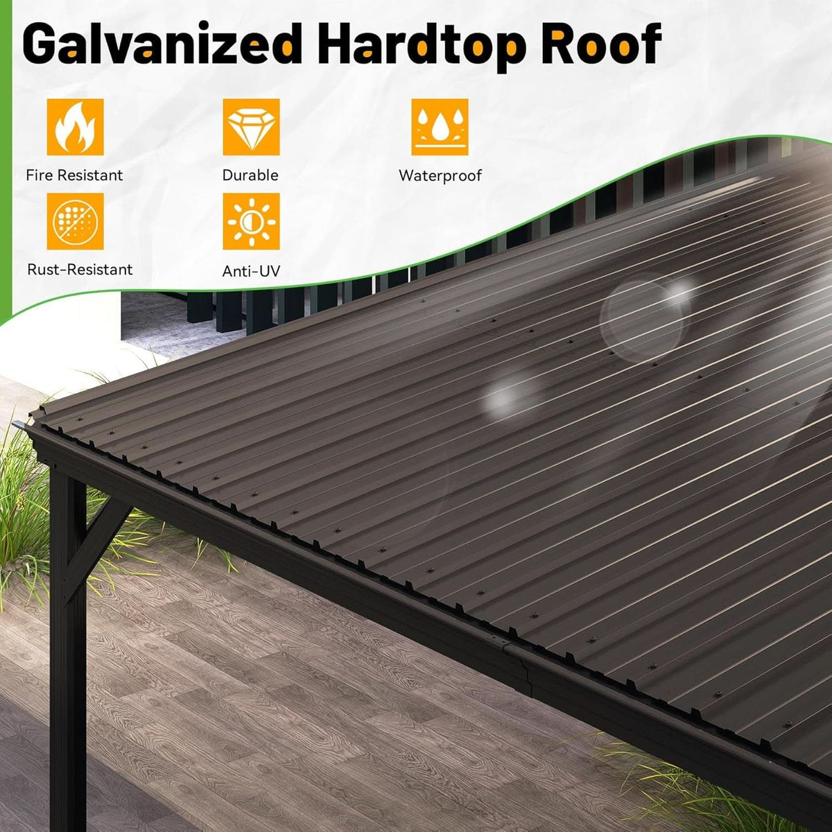 12x20 Ft Lean-To Gazebo Wall-Mounted Hardtop Brown
