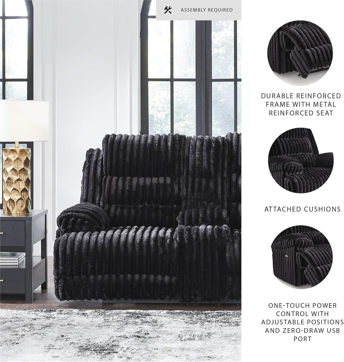 Black Contemporary Reclining Loveseat With USB Charging