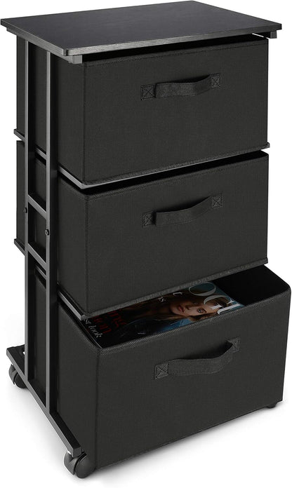 Black Peach Maple 3-drawer dresser for bedroom and hallway storage, showcasing sleek furniture with spacious drawers.