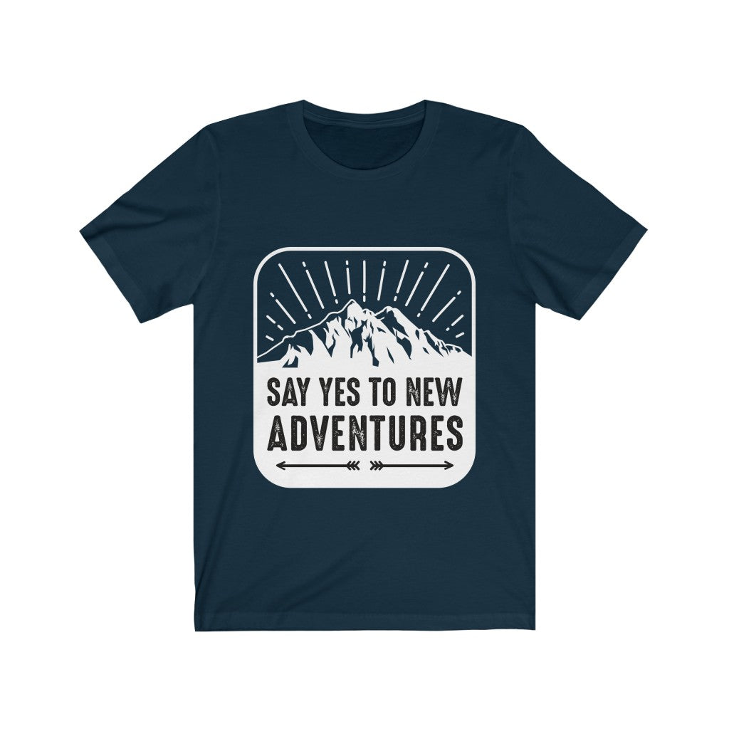 Plum Charlie Say Yes to New Adventures T-shirt featuring a casual fit and printed slogan, displayed on a neutral background.