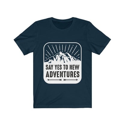 Plum Charlie Say Yes to New Adventures T-shirt featuring a casual fit and printed slogan, displayed on a neutral background.