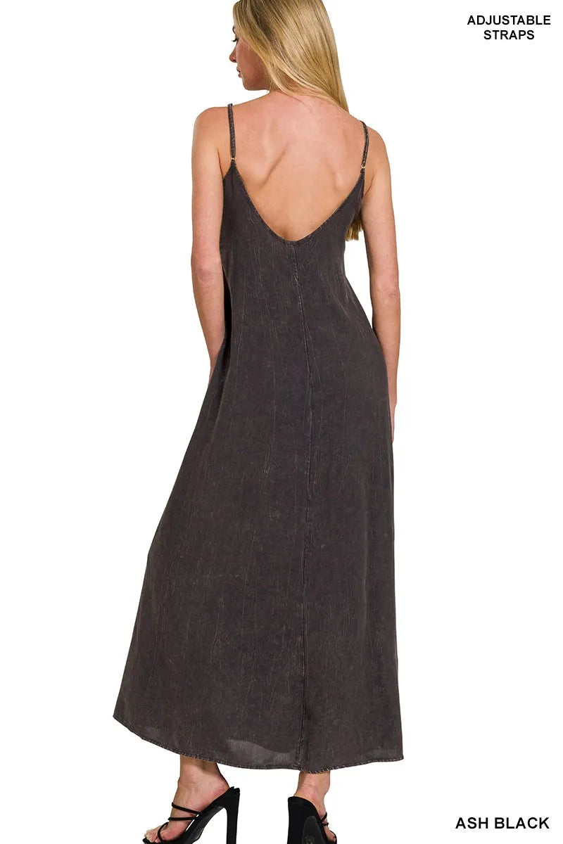 Mineral washed rayon challis cami dress by Jade Icarus, featuring a flowy, lightweight fabric with a relaxed fit and delicate straps.