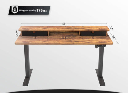 Electric Height Adjustable Desk With Drawers 55x24 Inches