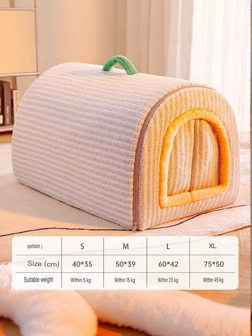 Pear Daisy Cozy Polka Dot Pet Bed Cave with Handle, soft fabric and round design for small pets, ideal for comfort and security.