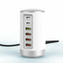 Maroon Asteria 6-port cylindrical adapter with 65W fast charging for mobile phones and laptops, compact high-power accessory.