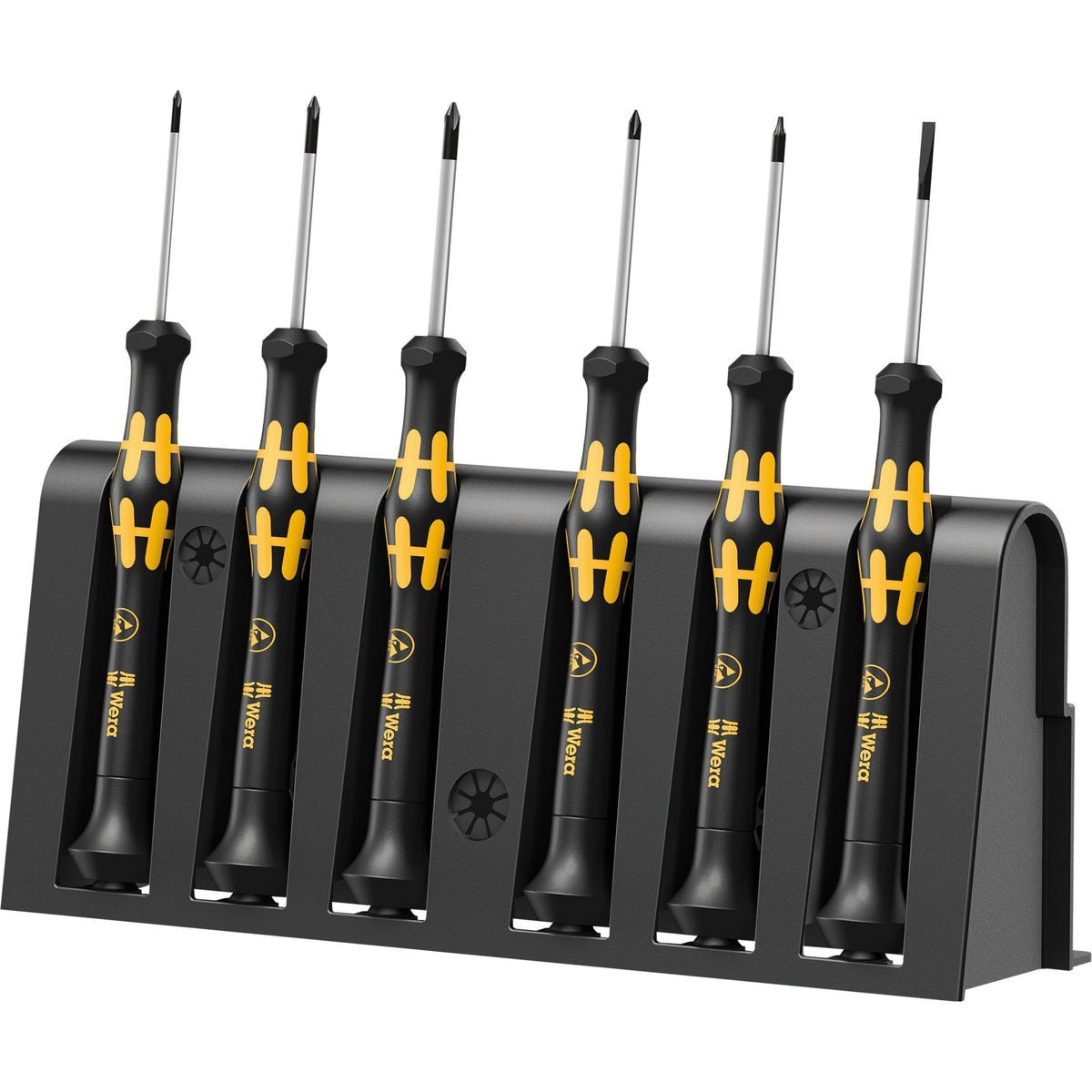 Wera 1550 6 ESD Electronics Screwdriver Set + Rack, 6-Piece (Black Yellow)