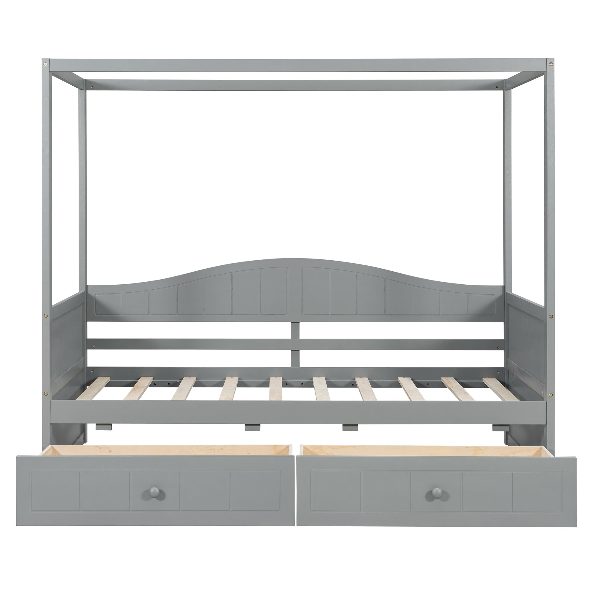Sangria Beech twin size canopy day bed with frame, two drawers, and canopy for bedroom decor and storage.