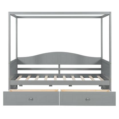 Sangria Beech twin size canopy day bed with frame, two drawers, and canopy for bedroom decor and storage.