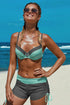 Mint grey bicolor patchwork underwired bikini swimsuit for women, featuring supportive design and stylish pattern by Lavender Pallas.