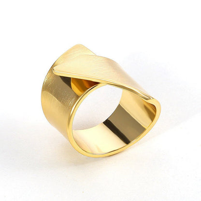 Simple large stainless steel ring for women, European and American fashion style, by Pink Lucky, shown on a white background.