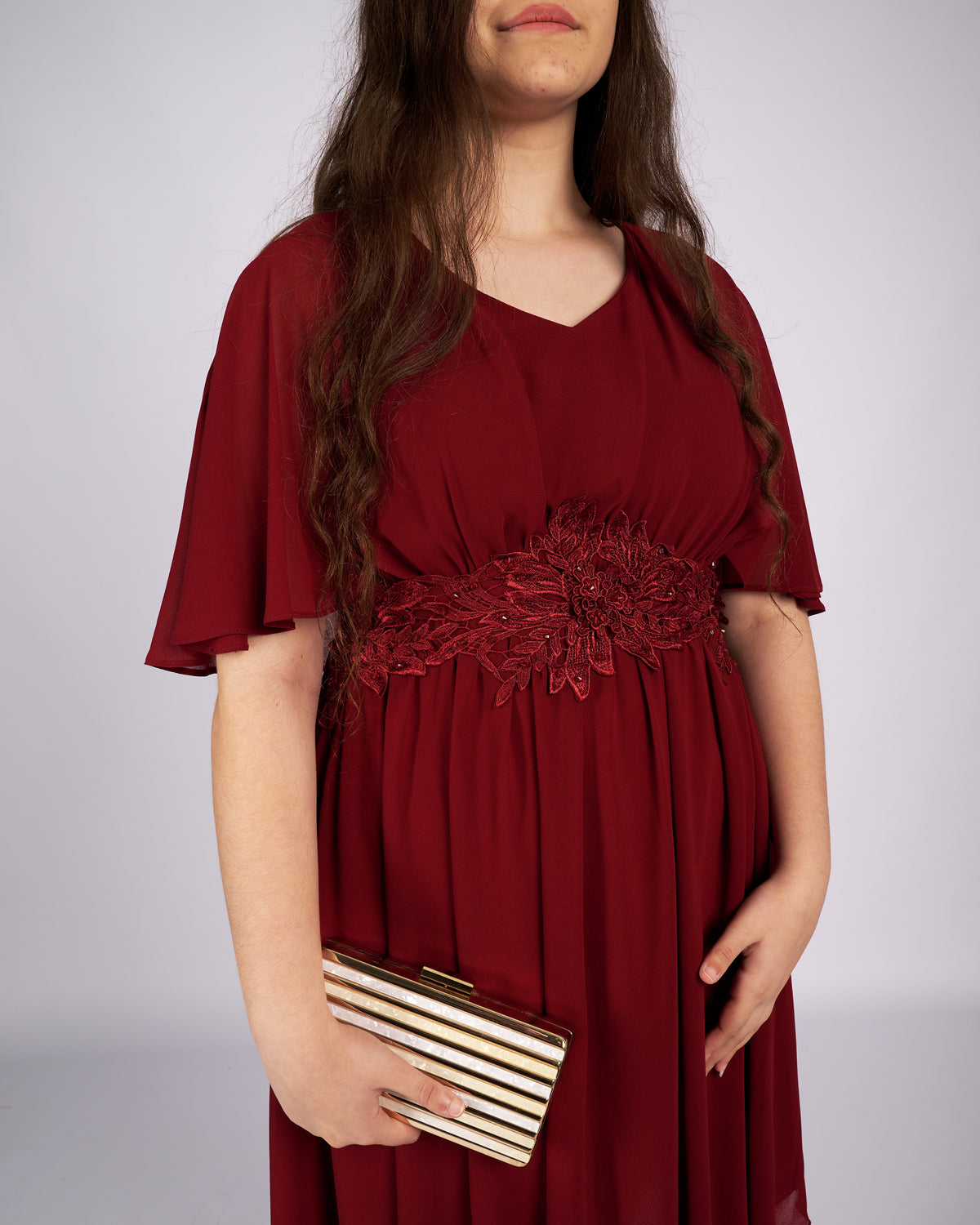 Dorothy Burgundy Mouseline Dress with Cape "evening dresses"