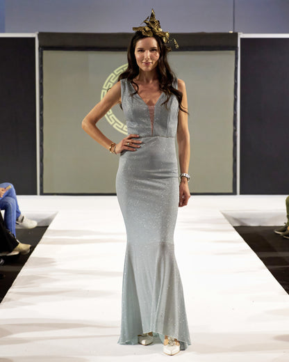 Isabelle Sky Blue Glossy mermaid cut dress evening dresses