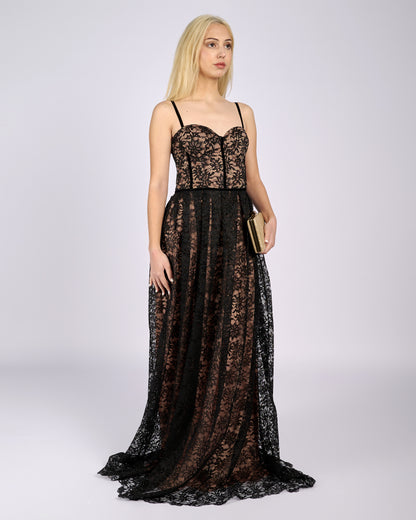 Stefania Black Floral Lace Maxi Dress Evening Dresses Stefania Black Floral Lace Maxi Dress