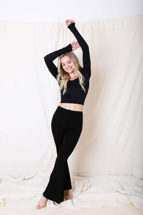 Black flared lounge pants from Periwinkle Aether&