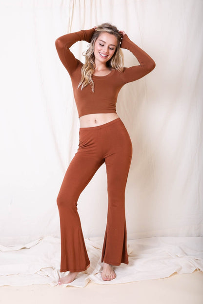 Copper flared lounge pants from Periwinkle Aether&