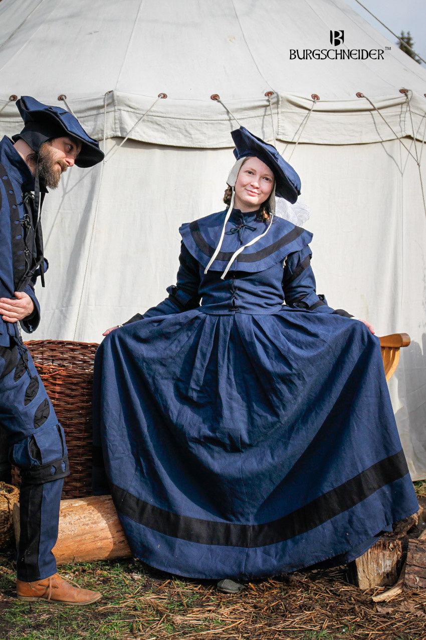 Azure Briseis Landsknecht Skirt Flora Blue and Black, vibrant festival costume with floral patterns and flowing fabric.