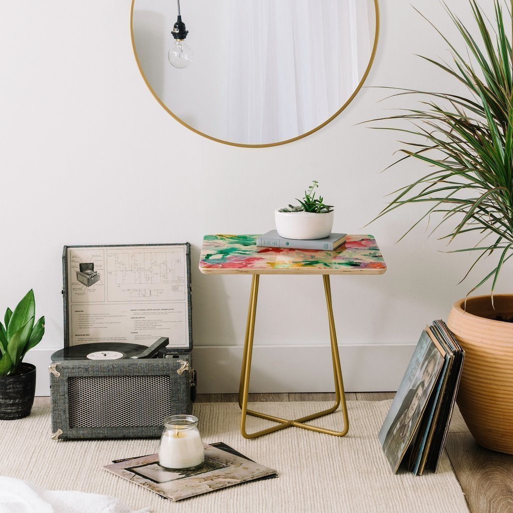 Scorpius Floral Memories side table with a floral pattern, wooden surface, and elegant design for living room decor.