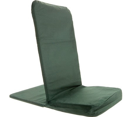 Forest green OMSutra folding meditation chair by Alabaster, portable and comfortable for outdoor meditation sessions.