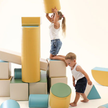 Blush Apricot Mega Fort furniture in fortress-blue soft play with cushioned walls and entrance for kids&