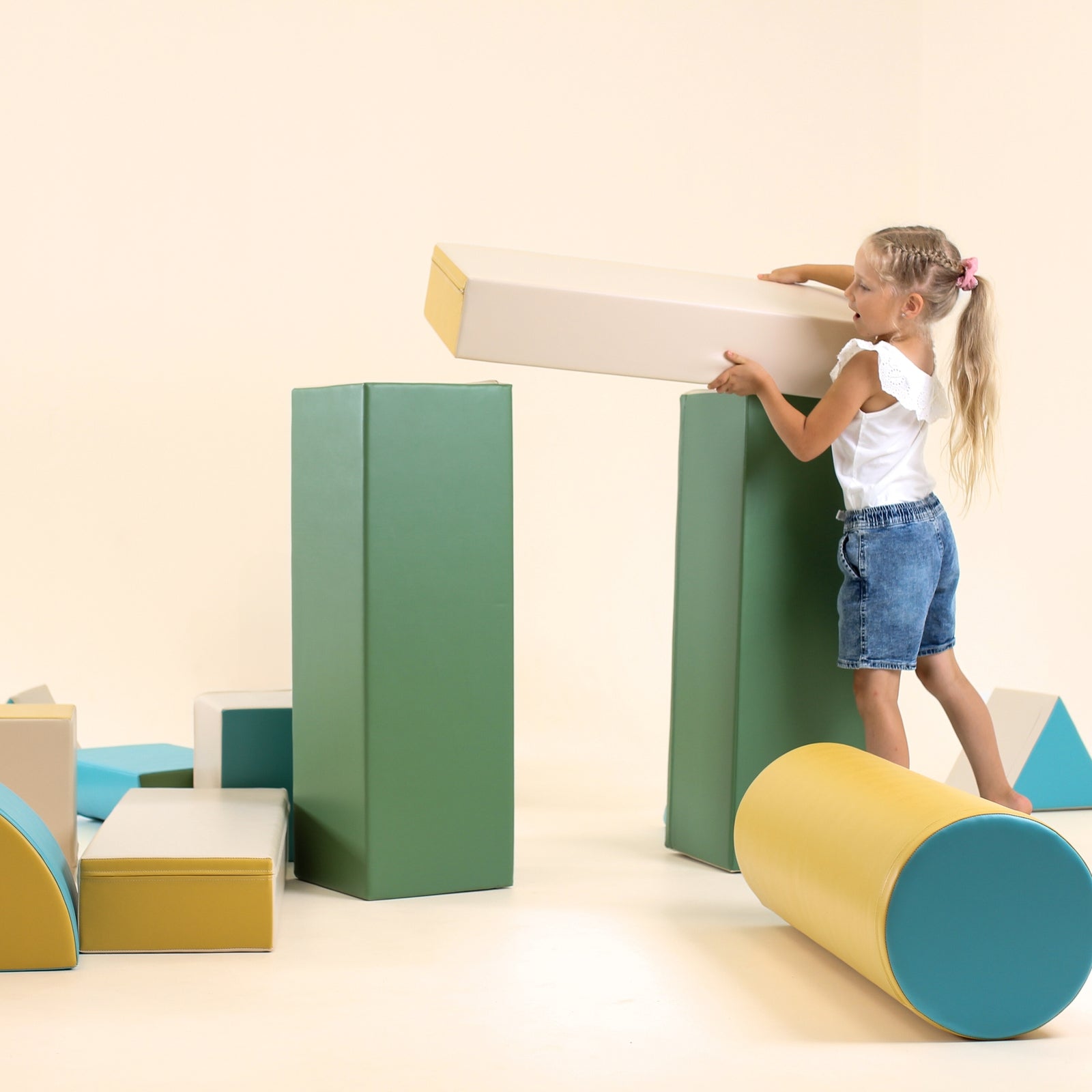 Blue soft-play fortress from Blush Apricot Mega Fort furniture set, featuring a cozy, child-friendly design for play and exploration.