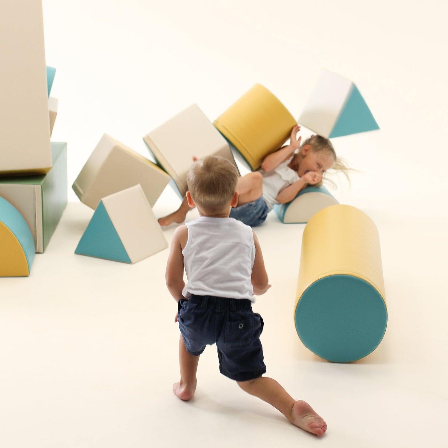 Blue soft-play fortress from Blush Apricot Mega Fort furniture set, featuring a sturdy, colorful play structure for kids.